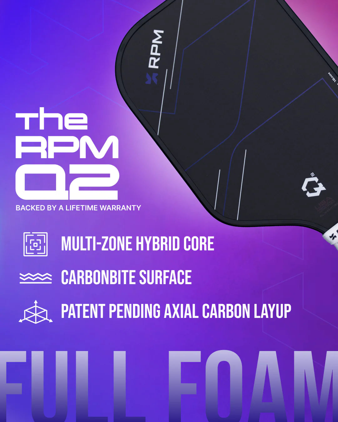 RPM Q2 14MM ELONGATED PICKLEBALL PADDLE (PRE ORDER)